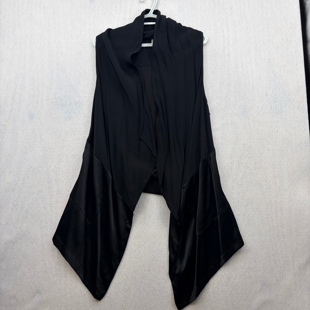 Pure DKNY Womens Black Draped Open Front Vest Asymmetric Satin Mix P/S